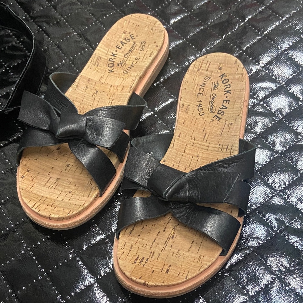 Kork-Ease Black Bow Slide Sandals